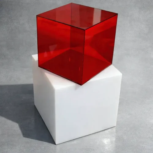 Cubi PLEXIGLAS rosso e opal 5 lati eleganti per vetrine con infinite soluzioni d'uso