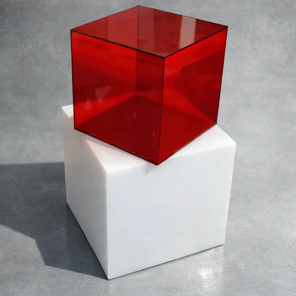 Cubi PLEXIGLAS rosso e opal 5 lati eleganti per vetrine con infinite soluzioni d'uso