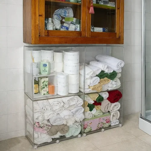 Cubo PLEXIGLAS Trasparente Bagno cubo arredo per ottimizzare gli spazi del tuo bagno