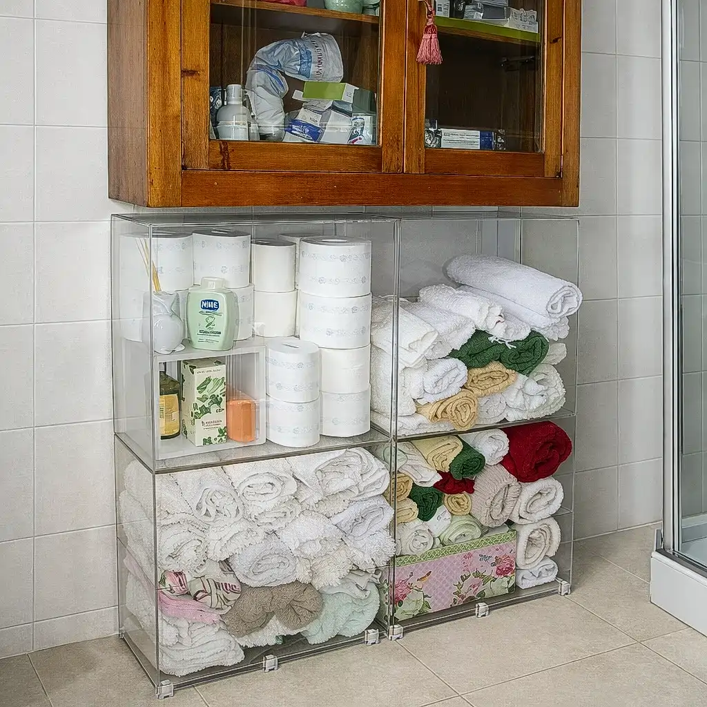 Cubo PLEXIGLAS Trasparente Bagno cubo arredo per ottimizzare gli spazi del tuo bagno