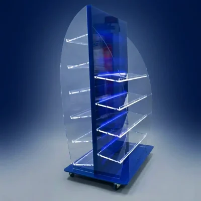 Mobile plexiglass con ripiani led double face 