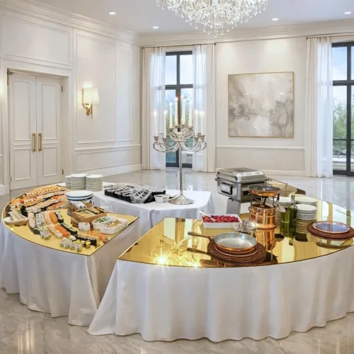 Copritavolo Plexiglas Specchio Oro per Buffet e Grandi Eventi