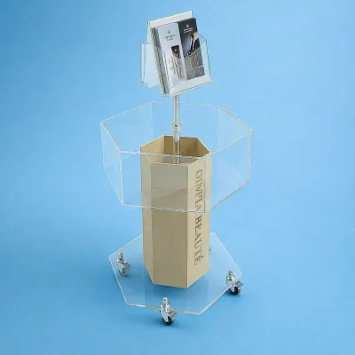 Espositore plexiglass cesto su ruote