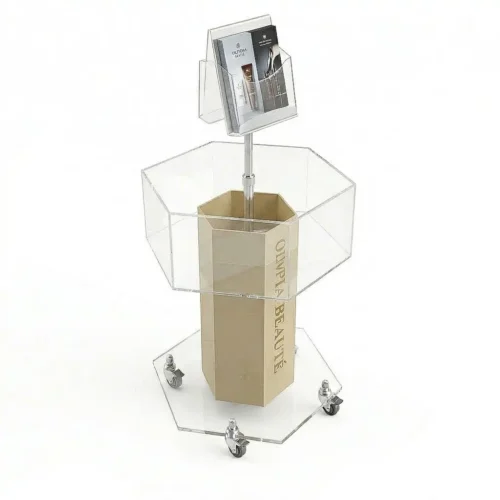 Espositore plexiglass cesto su ruote