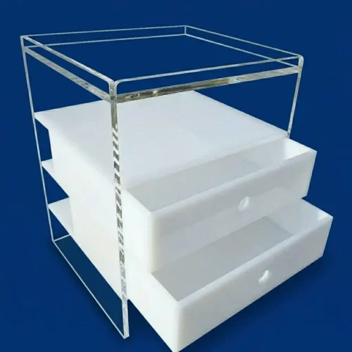 Comodino PLEXIGLAS trasparente OPAL con 2 cassetti e piano anti caduta