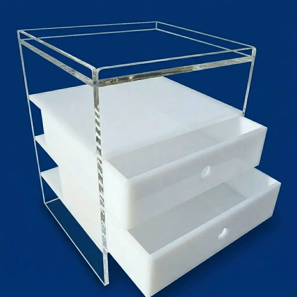 Comodino PLEXIGLAS trasparente OPAL con 2 cassetti e piano anti caduta