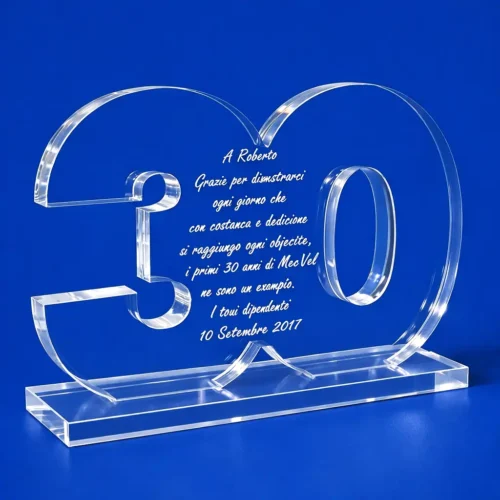 Targa Premio plexiglass trasparente 30 anni Mecvel Bologna