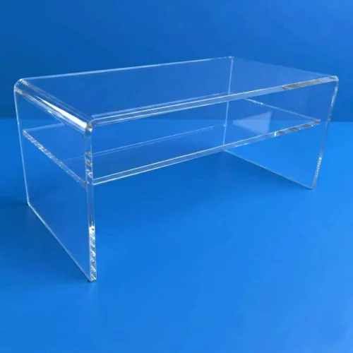 Tavolo salotto plexiglass a ponte, trasparenza cristallina e bordi lucidi, in massello da 20 mm di spessore