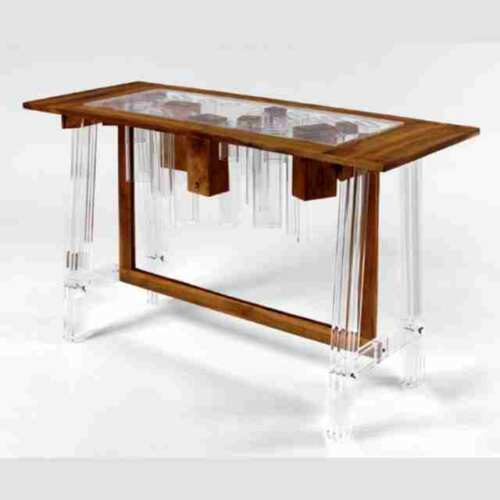 Tavolo plexiglass trasparente e legno pregiato