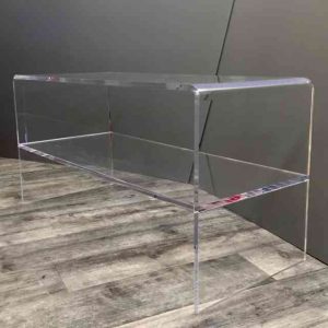 Table basse plexiglas pliée transparente de salon à "U" inversé toute en transparent de 15 mm. C'est l'une des formes les plus demandées