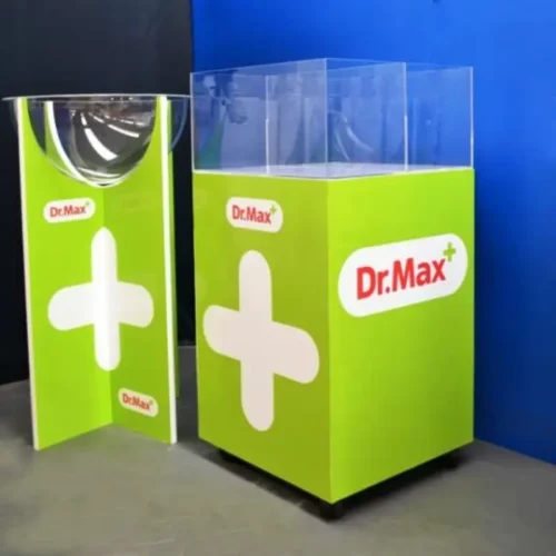 Espositore a torre quadrata su ruote