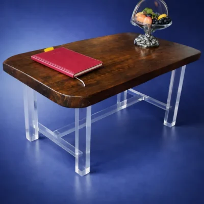 Tavolino legno gambe trasparenti