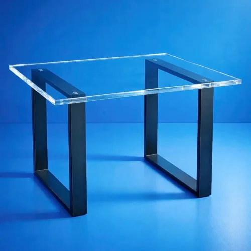 Tavolo plexiglass e metallo quadrato nero per le gambe