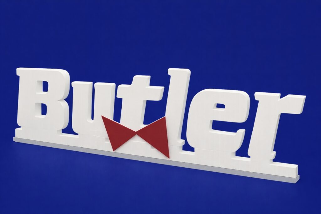 insegna polistirolo con papillon plexi rosso