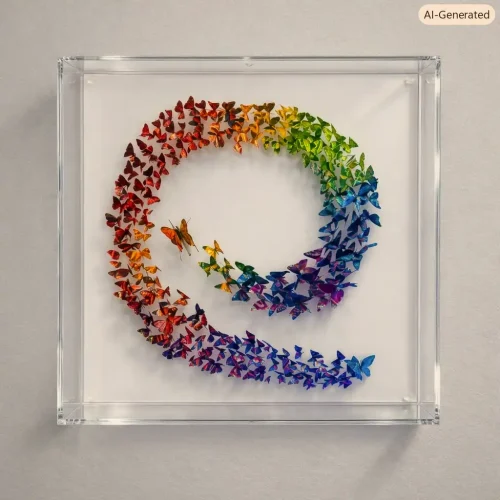 Teca espositiva plexiglas opere 3D per le delicate farfalle